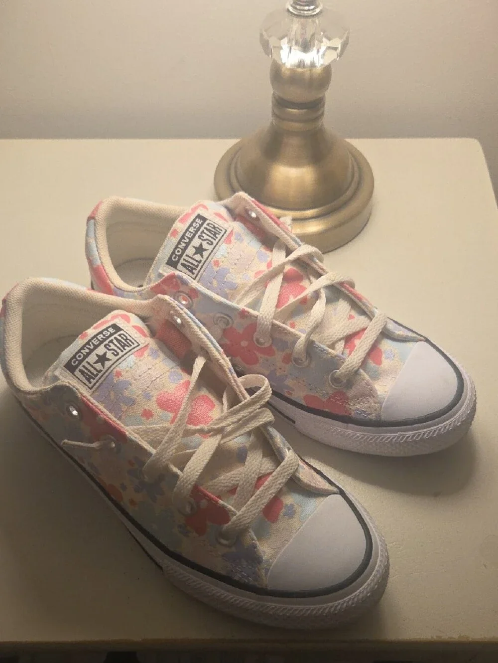 Converse Kids All Star Floral & Heart Low Top Sneakers - Pink & Light Blue
